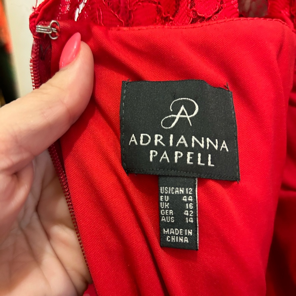 Adrianna Papell red lace sheath dress